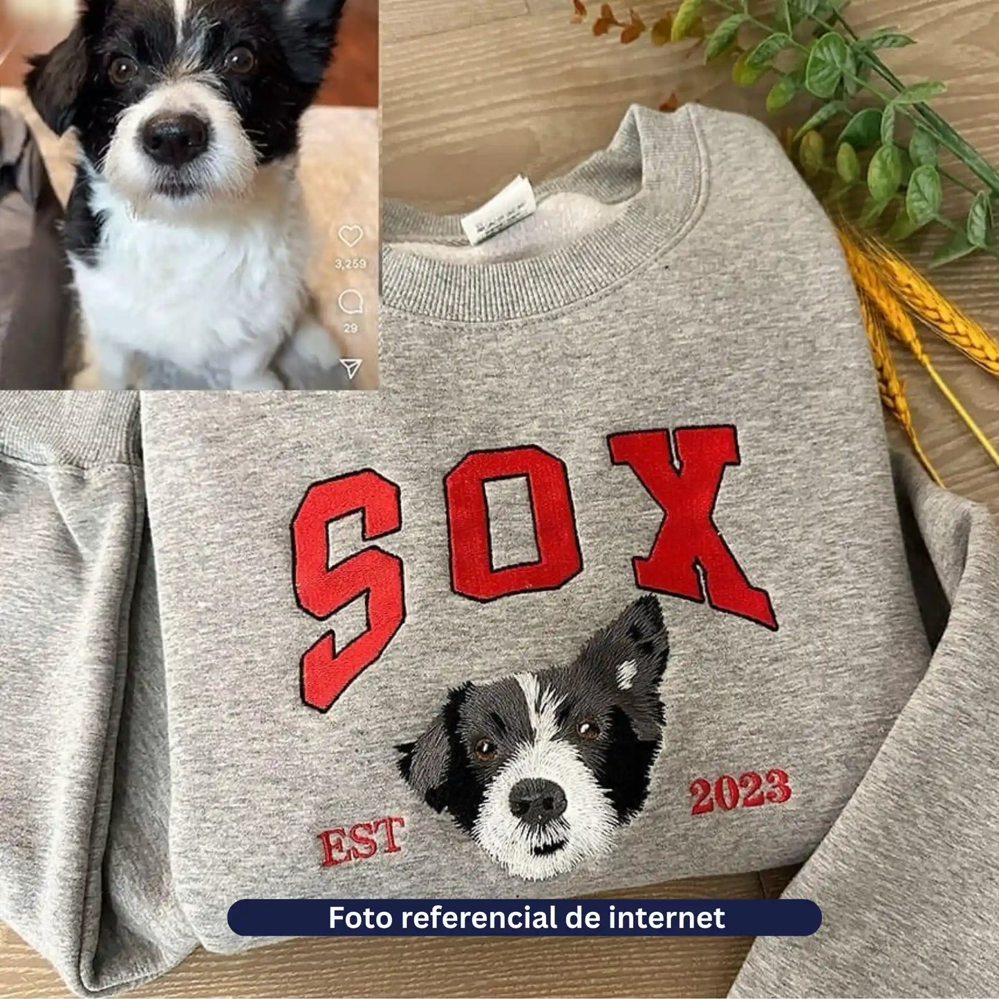Cara de tu Mascota en Bordado Hiper Realista Estilo College - Polerón Polo