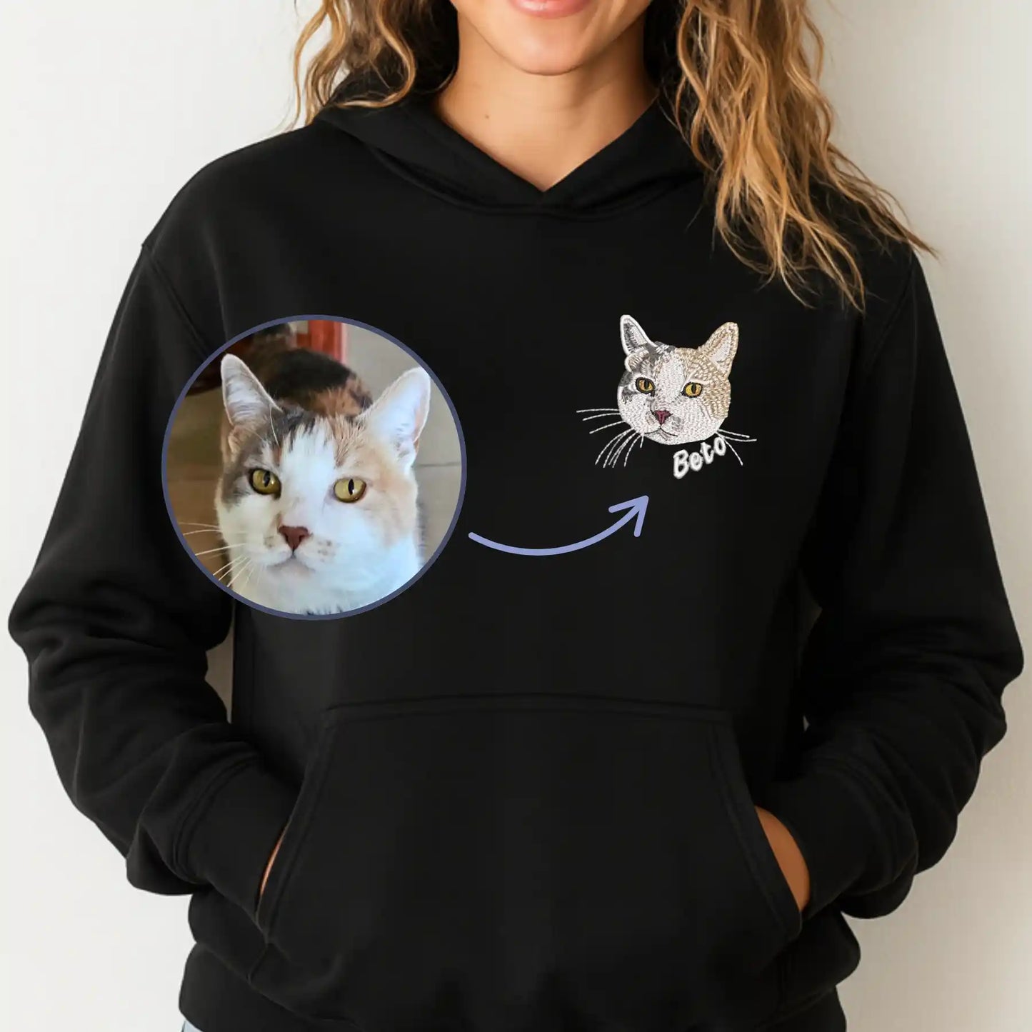 Cara de tu Mascota en Bordado Hiper Realista - Polerón Canguro