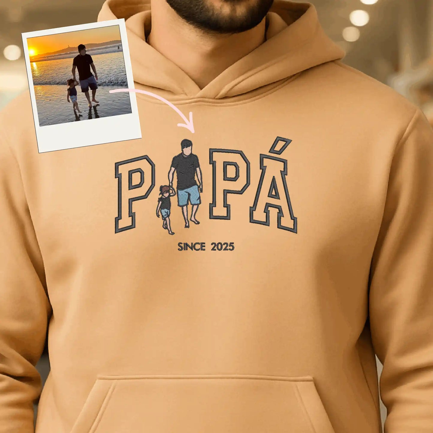 Papá o Dad - Tu Foto en Bordado - Polerón Canguro