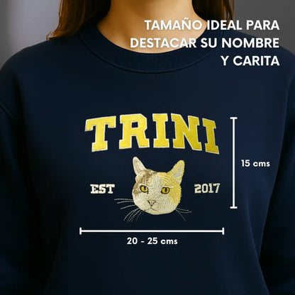 Cara de tu Mascota en Bordado Hiper Realista Estilo College - Polerón Polo