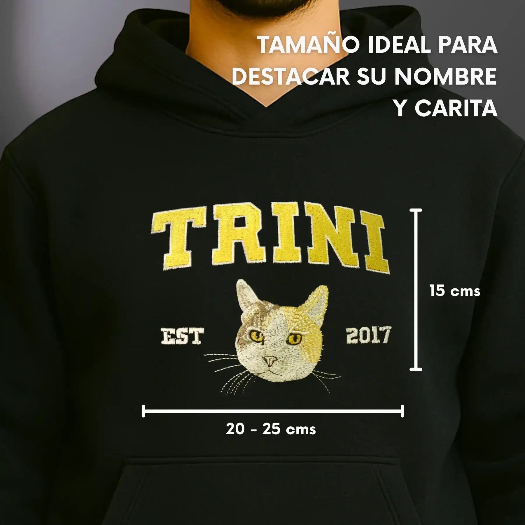 Cara de tu Mascota en Bordado Hiper Realista Estilo College - Polerón Canguro