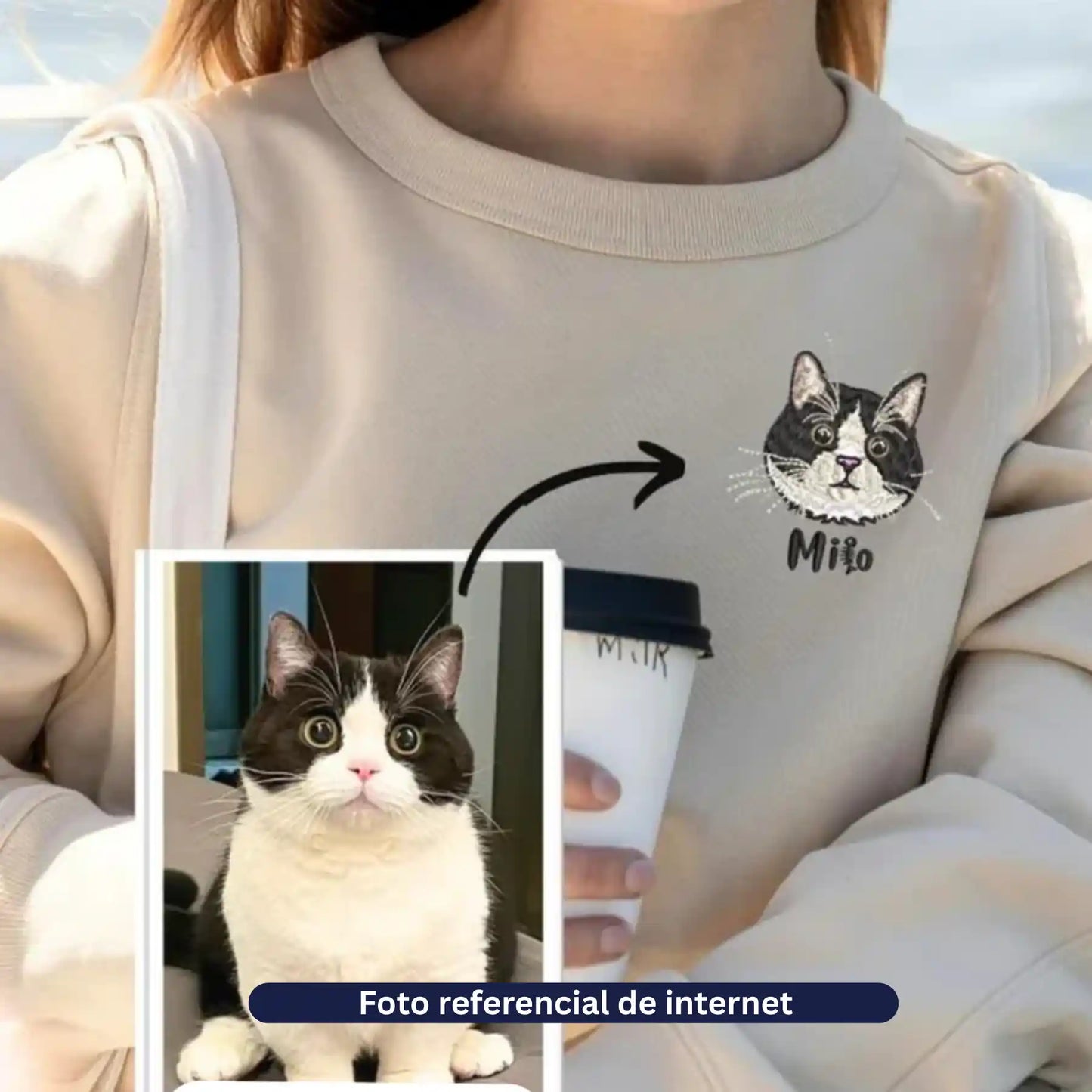 Cara de tu Mascota en Bordado Hiper Realista - Polerón Canguro