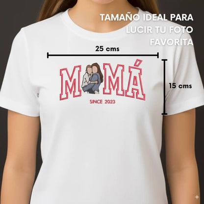 Mamá o Mom - Tu Foto en Bordado - Polera Manga Corta