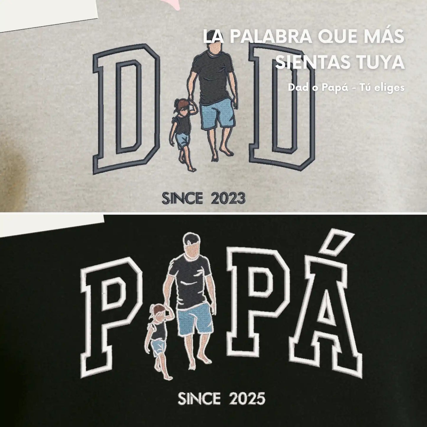 Papá o Dad - Tu Foto en Bordado - Polera Manga Corta