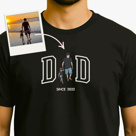 Papá o Dad - Tu Foto en Bordado - Polera Manga Corta