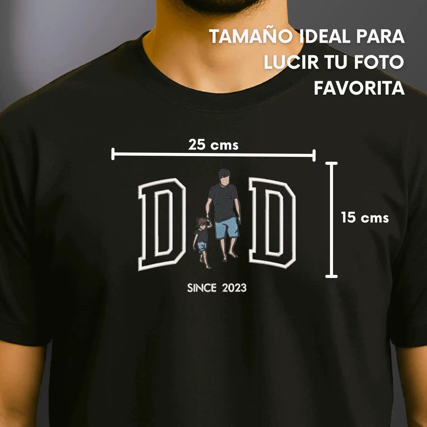 Papá o Dad - Tu Foto en Bordado - Polera Manga Corta