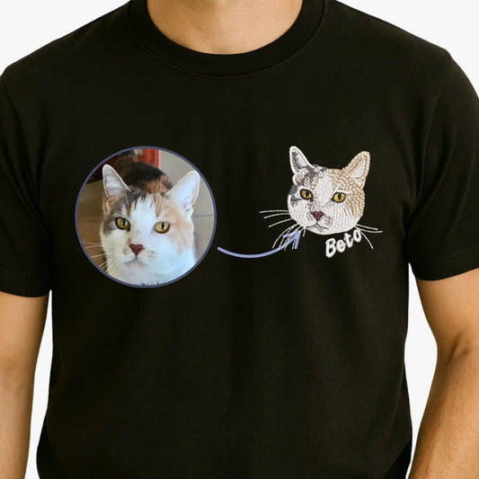 Cara de tu Mascota en Bordado Hiper Realista - Polera Manga Corta