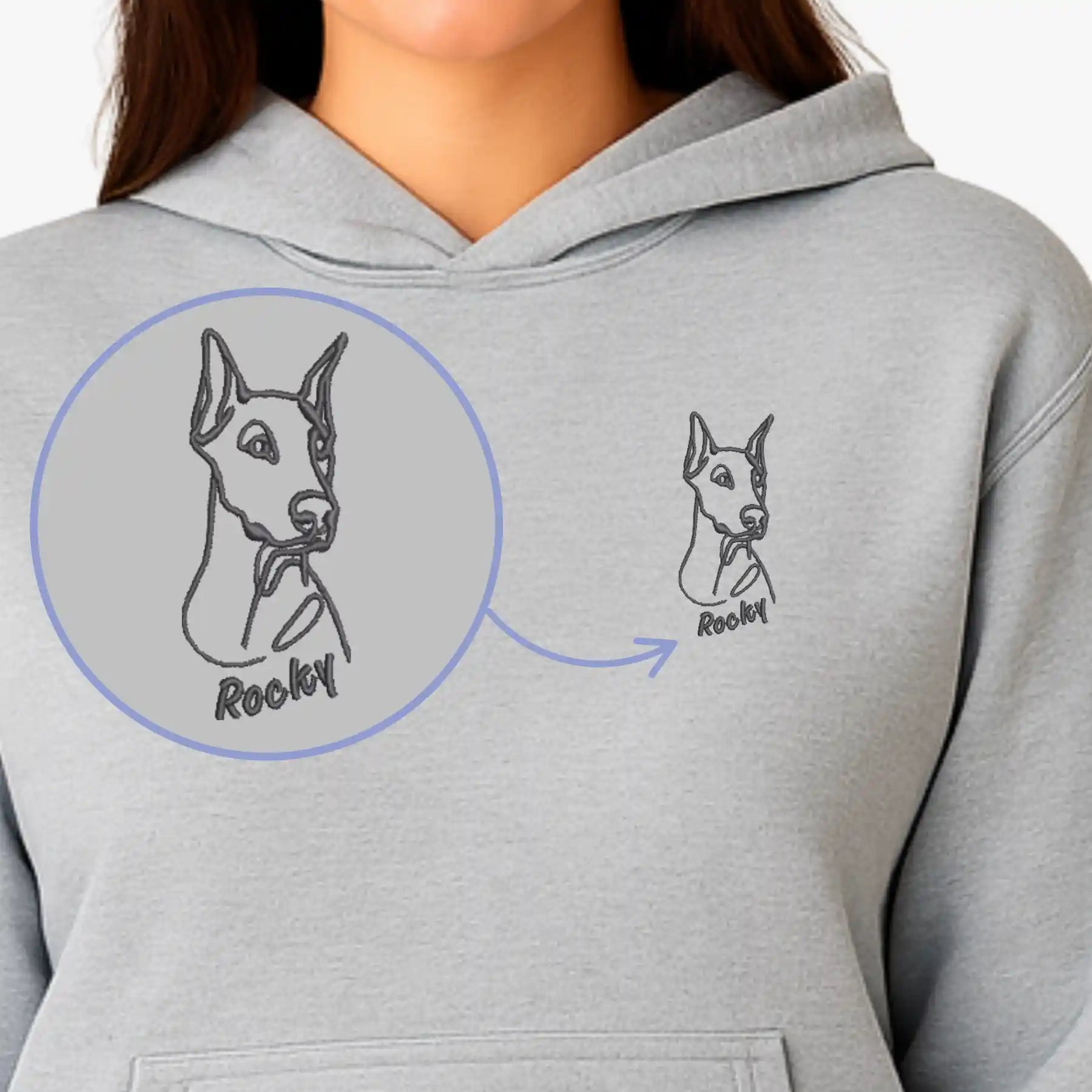 Silueta de Perro Minimalista Bordado - Polerón Canguro