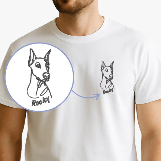 Silueta de Perro Minimalista Bordado - Polera Manga Corta
