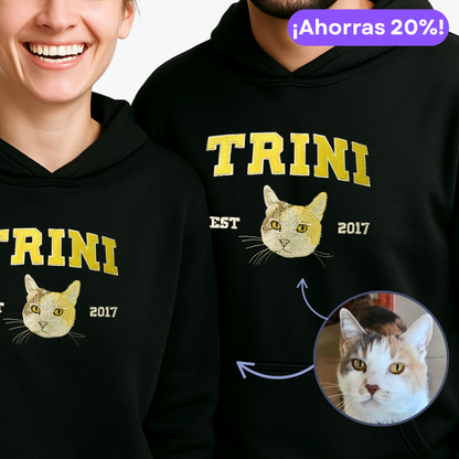 Pack 2 Polerones con Cara de tu Mascota en Bordado Hiper Realista Estilo College