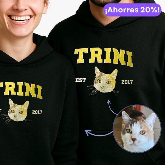 Pack 2 Polerones con Cara de tu Mascota en Bordado Hiper Realista Estilo College