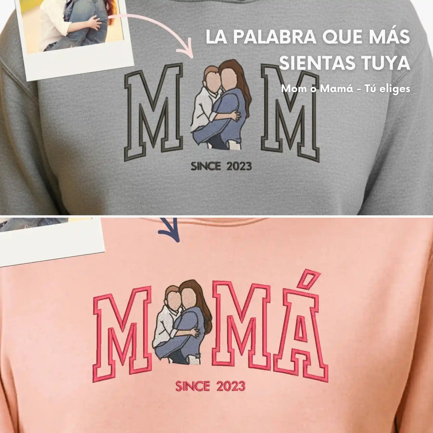Mamá o Mom - Tu Foto en Bordado - Polera Manga Corta