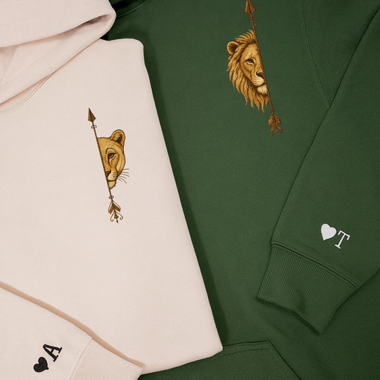 Polerón bordado personalizado para parejas diseño leon y leona en Heartmade Chile
