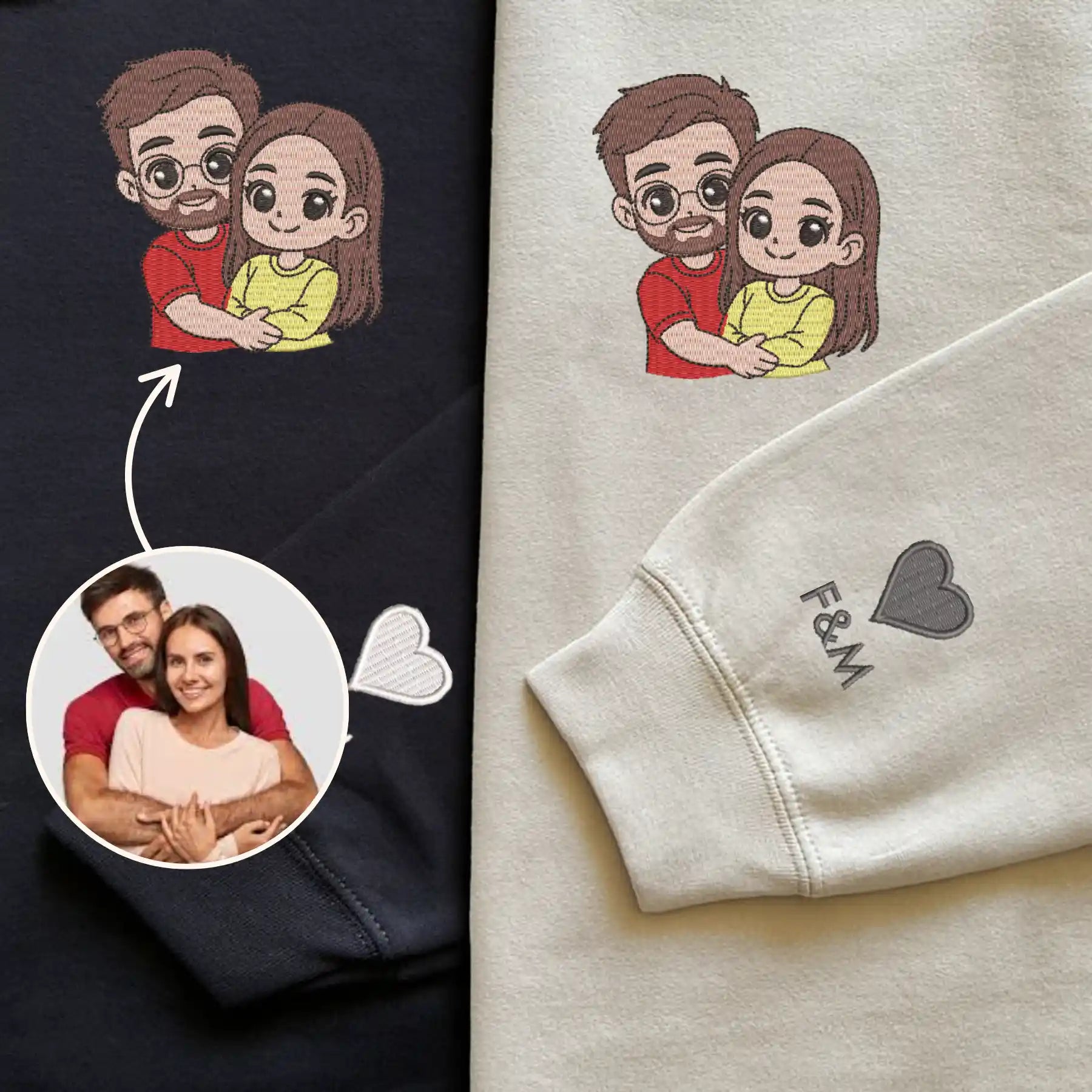 Polerón bordado personalizado con Pareja desde Foto en Heartmade Chile